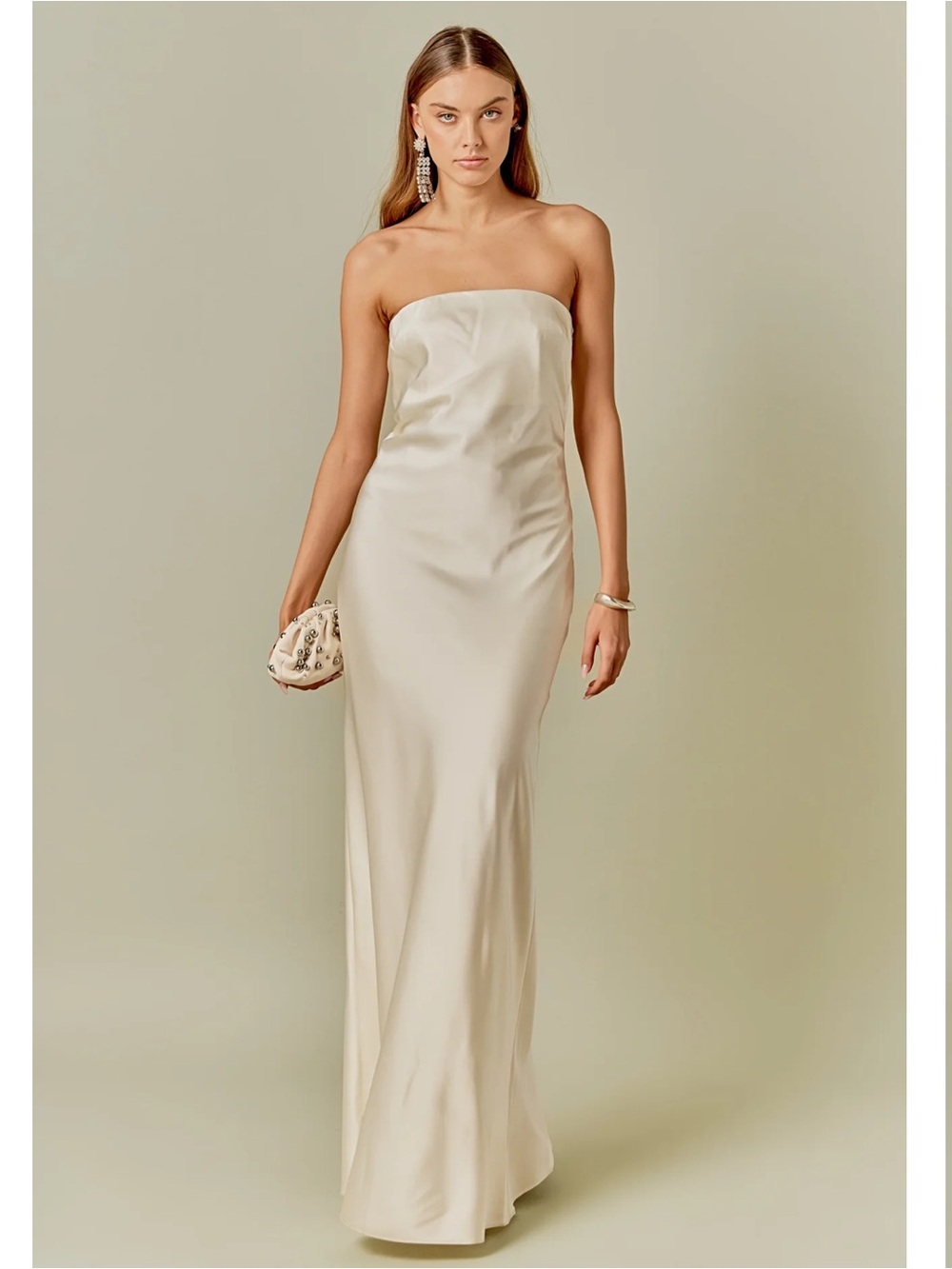 Endless Rose - Strapless Satin Maxi Dress in Ivory